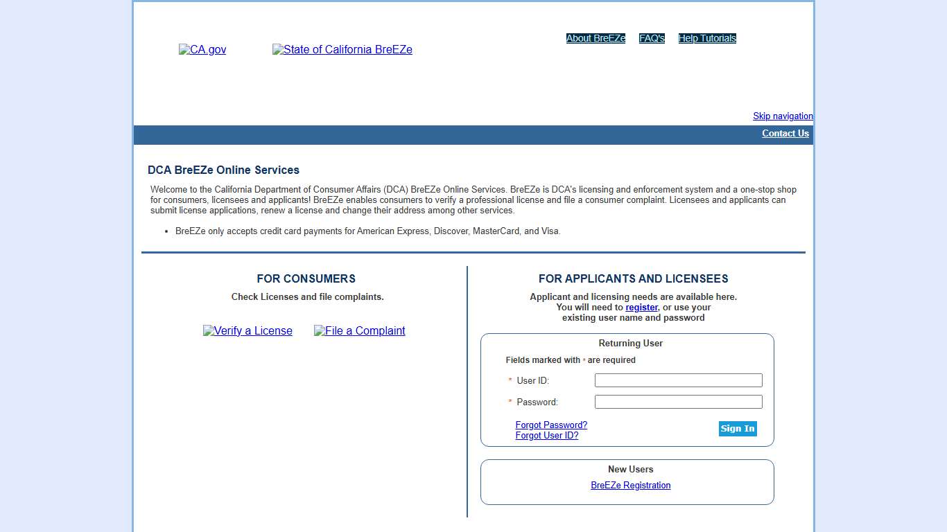 BreEZe - State of California