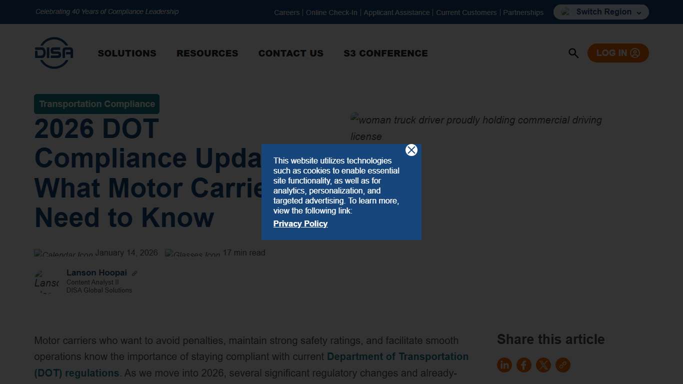 2026 DOT Compliance Updates for Motor Carriers | DISA